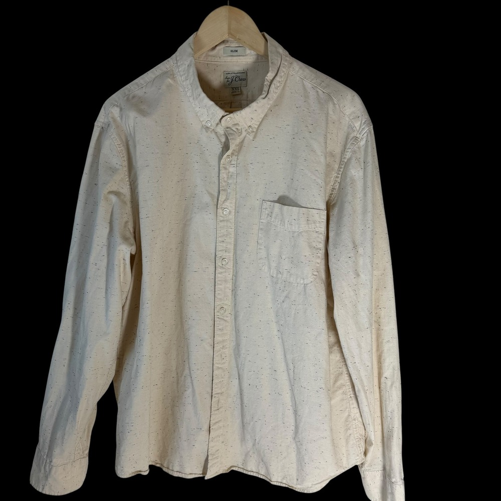 J.Crew Slim Fit Speckled‎ Neps Button Down Shirt Mens XXL Cream Long Sleeve